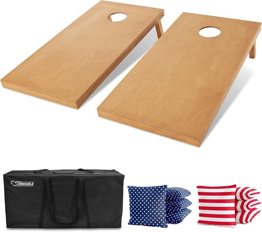 GoSports 4 ft x 2 ft Regulation Size Wooden Cornhole Boards Set with Light Brown Finish - Includes Carrying Case (Choose Your Colors)