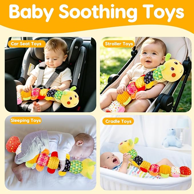 Topsochir Baby Caterpillar Toys 0-3-6 Month Musical Stuffed Animal Plush Tummy Time Toy for Infant 6-12 Month Teething Sensory Toy with Crinkle Rattle Babies 0 2 3 4 5 6 Month Newborn Birthday Gifts
