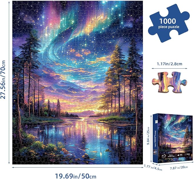 Starry Aurora Lake Puzzles for Adults 1000 Pieces, ImpossibleHard Challenging Jigsaw Puzzles for Adults,Thick Pieces with Matte Finish,Relaxing Night Sky Wall Art Decor,Stress Relief Gifts for Mom Dad