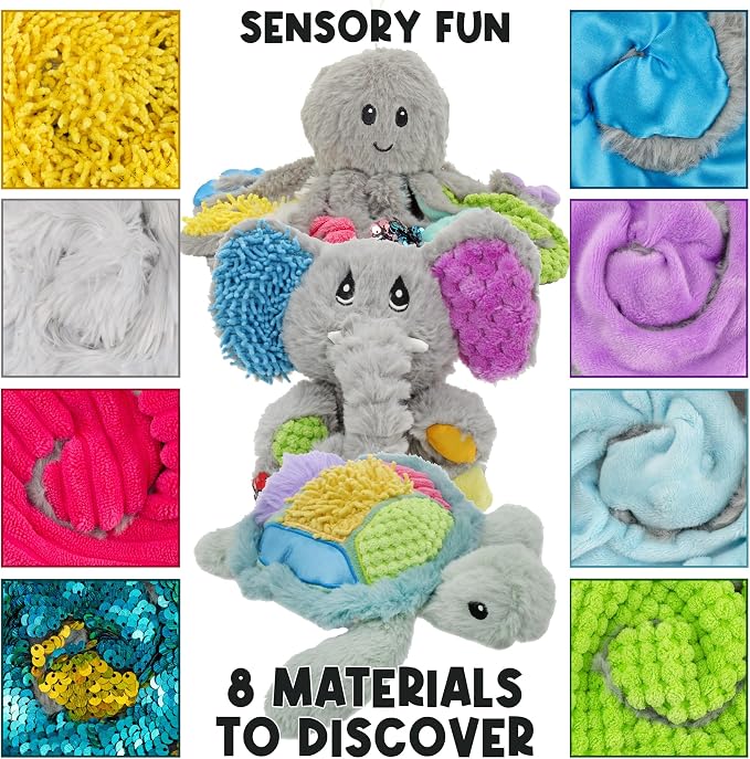 MEAVIA Sensory Plush Gift Set (Set of 3); Mini Friends, Octopus, Elephant, and Turtle Stuffed Toys