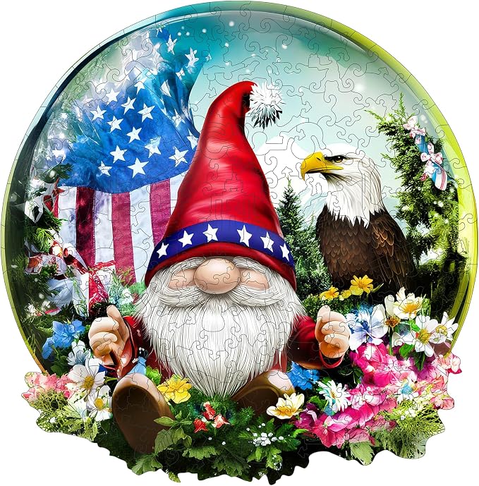 MEATRN Puzzles for Adults - Gnome, Eagle, Flag & Floral Design Inside Crystal Ball, Fun Educational Wooden Jigsaw Puzzle, Premium Collectible Art Gift for Students, 495 Pcs, 16.7x16.9 in