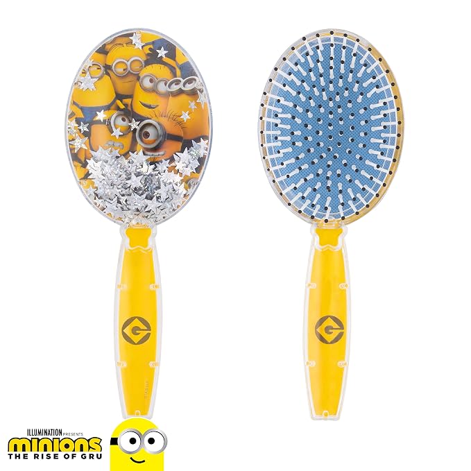 Minions Hair Brush with Magical Sparkling Stars Confetti - Kids Hair Brush Ages 3+