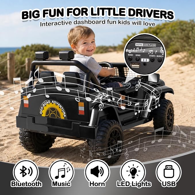 12V 7AH Kids Ride-On Truck Car, Electric Car with Parent Remote Control, Spring Suspension, LED Lights, Bluetooth, Music, Black