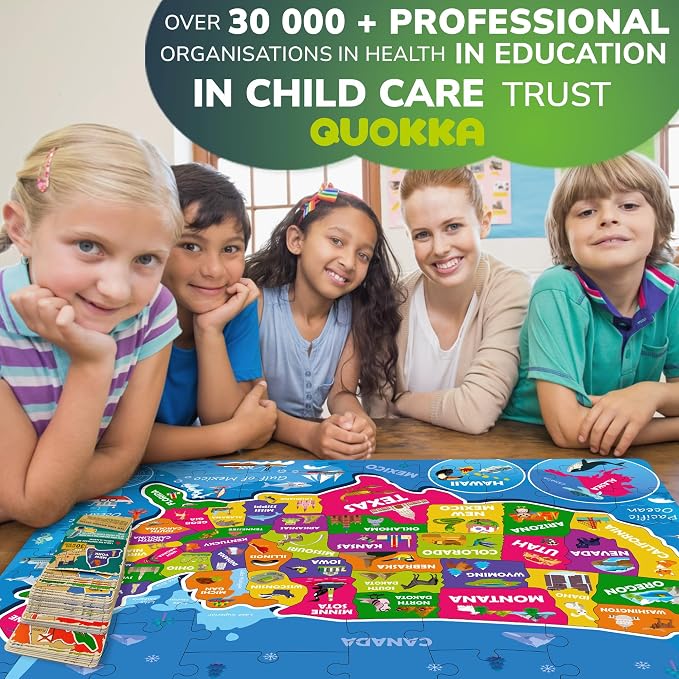 United States Puzzles for Kids Ages 8-10 - 70 Pcs Jigsaw Floor USA Map Puzzles for Kids Ages 6-8 - Includes 50 Cards with 400+ USA Facts - US State & Capitals Educational Gift for Children 4-8