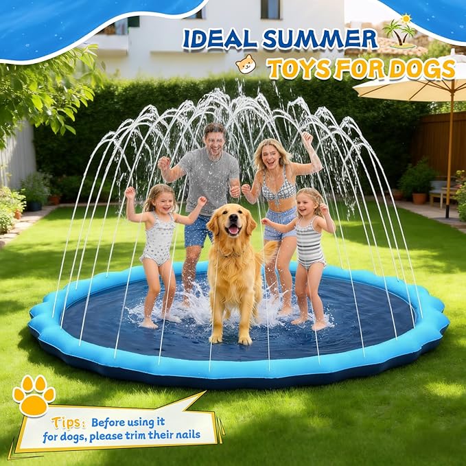107inch Extra Large Non-Slip Splash Pad Sprinkler for Kid and Dog, Kiddie Dog Pool, Toddler Outdoor Toys for Ages 3-12 Boys Girls, Summer Outdoor Water Kids Toys, Parent Games, Backyard, Lawn