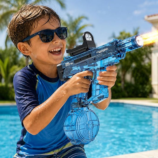 Electric Water Gun for Kids Adult, Automatic Squirt Pistol Guns with Large Capacity & 26-32FT Range, Rechargeable Watergun Toys for Pool, Beach, Backyard Summer Water Blaster Games, Blue