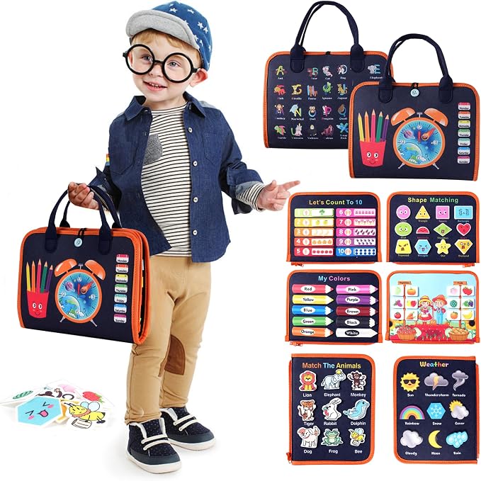 Teefrye Toddler Busy Board Montessori Toys for Boy, Activity Book Educational for Learning Fine Motor Skills, Travel Toys for Airplane Car, Birthday Gifts for Boys Toddlers