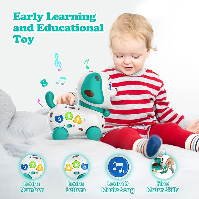 ToddlerCley Musical Puppy Toys for 1 Year Old Boy Gifts, 4-in-1 Bilingual Learning Educational Baby Toy 6-12-18 Months, 1st Birthday Boy Girl Gifts