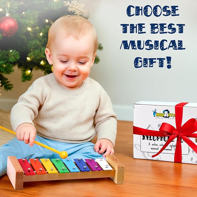 MINIARTIS Xylophone for Kids and Toddlers | 8 Notes Colorful Wooden Xylophone with 15 Music Songbook | Baby Musical Instrument Educational Montessori Toys
