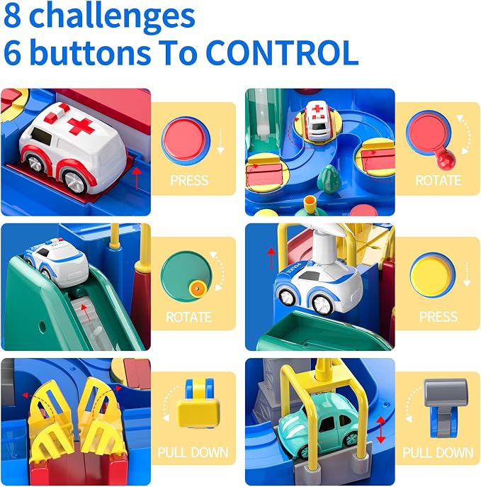 Car Race Track for Kids Ages 4-8, Kids Car Toys for 3 Year Old Boys, Race Track for Toddlers, City Set with 3 Small Cars(14.2 * 14.2 * 9in)