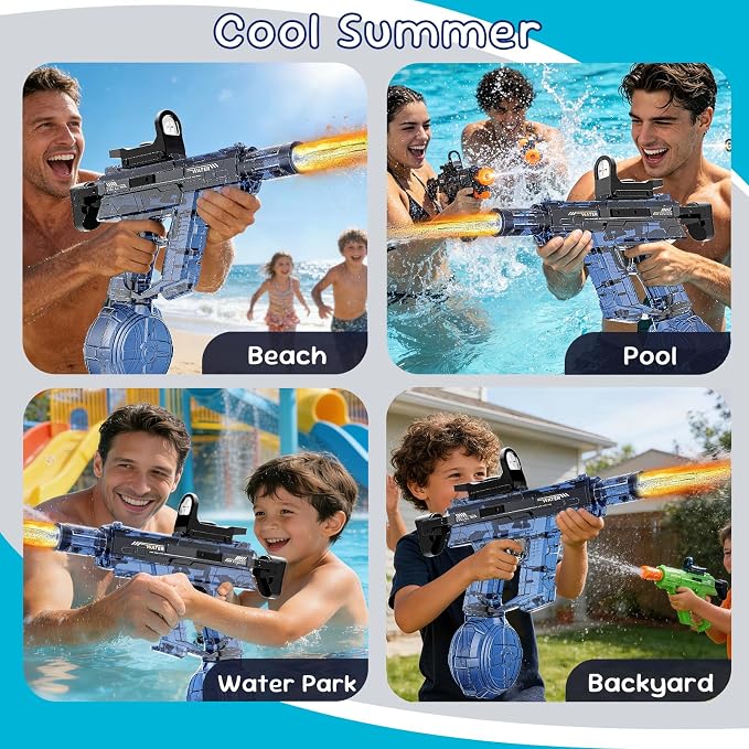 Electric Water Gun for Kids Adult, Automatic Squirt Pistol Guns with Large Capacity & 26-32FT Range, Rechargeable Watergun Toys for Pool, Beach, Backyard Summer Water Blaster Games, Blue