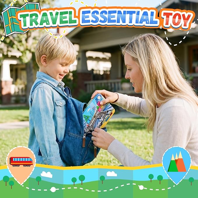 Magnetic Tiles - Road Set, City Race Track Travel Building Blocks with 2 Cars & Metal Box, Mini Magnet Tiles Outdoor Construction Toys for Boys, STEM Sensory Gifts for Toddlers 3-5 4-8 Years Old