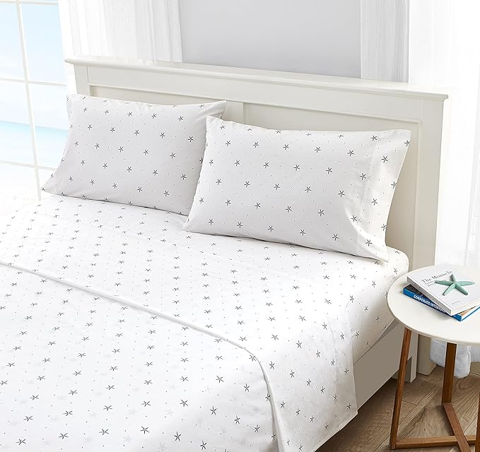 Nautica – Full Size Sheet Set, Crisp Cotton Percale Bedding with Matching Pillowcases, Lightweight & Breathable Bed Sheets, Deep Pocket, College Dorm Room Essentials (Star Spangled Blue)