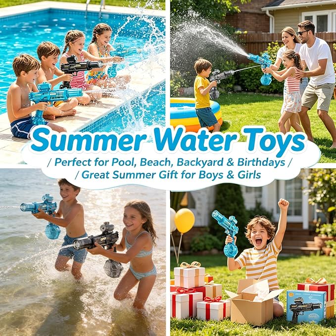 Electric Water Gun for Kids Adults, 2Packs Automatic Squirt Gun with LED Light & Spray Sound, Rechargeable Waterguns with Large Tank, Summer Outdoor Pool Beach Backyard Water Toys Gifts for Boys Girls