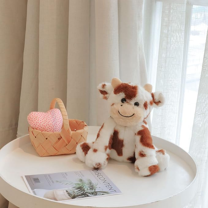 Hopearl Adorable Plush Cow Toy Floppy Dairy Cattle Soft Stuffed Animal Cute Birthday Holiday Gift for Boys Girls Kids Toddlers, Dark Brown, 9''