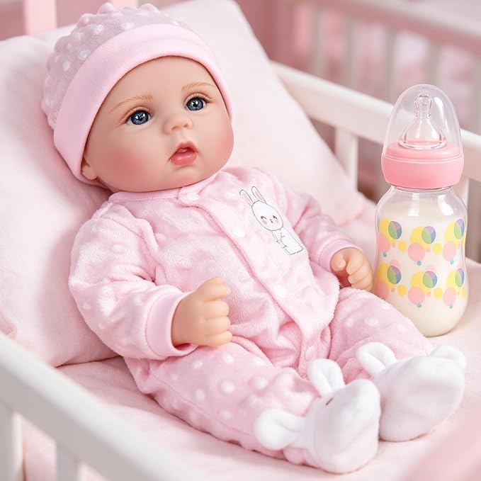 Milidool Reborn Baby Dolls Lifelike Girl Doll 18 inch Realistic Newborn Baby Doll Real Looking Silicone Baby Dolls Girl with Feeding Complete Accessories for 3+ Years Old Gifts