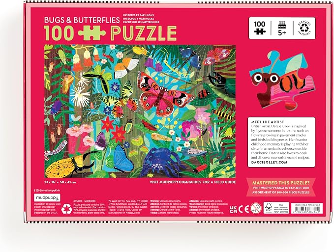 Mudpuppy Bugs & Butterflies – 100 Piece Jigsaw Puzzle with Colorful and Fun Illustrations of Bugs and Butterflies for Children Ages 5 and Up