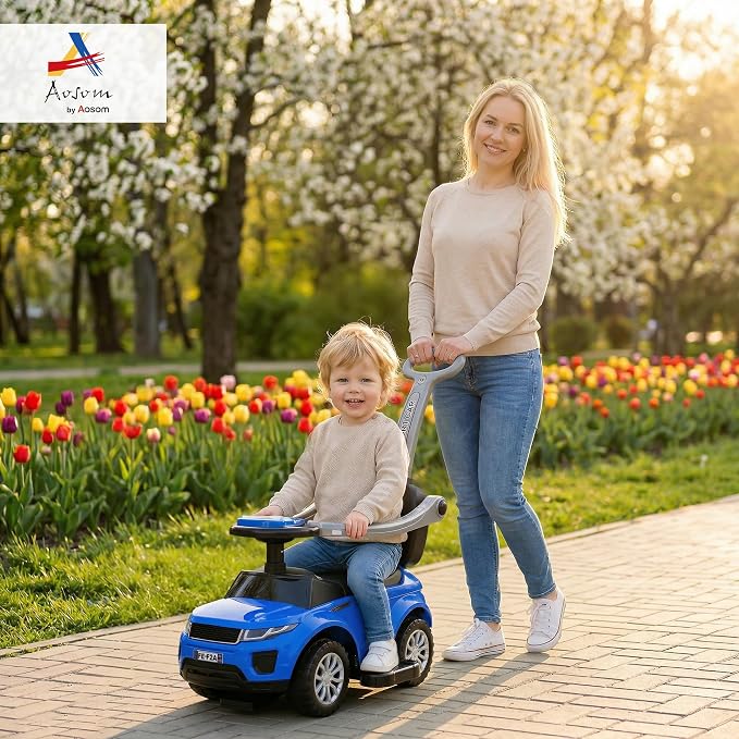 Aosom 3 in 1 Push Cars for Toddlers Kid Ride on Push Car Stroller Sliding Car with Horn Music Light Function Secure Bar Ride on Toy for Boy Girl 18-36 Months, Blue