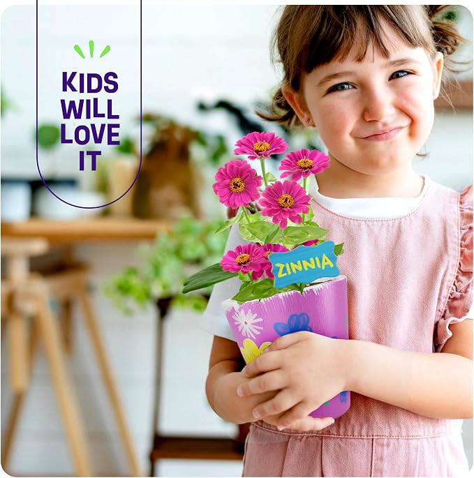 Dan&Darci Paint & Plant Flower Garden Kit for Kids — Stoneware Pots, Seeds & Paint Set — STEM Arts & Crafts Gift for Boys and Girls Ages 6–12