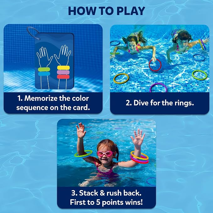 Skillmatics Ring Rush Diving Toys – Underwater Search & Find Game, Pool Diving Rings, Swimming Pool Toys for Kids, Summer Outdoor Water Games, Gift for Boys & Girls Ages 6, 7, 8, 9 & Up