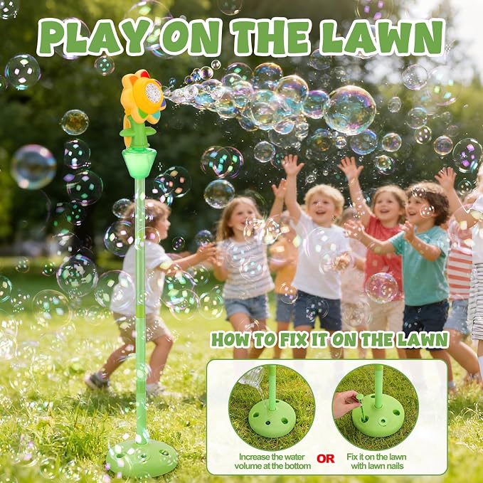 Automatic Flower Bubble Machine for Kid,Rechargeable Sun Flower Bubble Maker with Lights for Parties, 28in to 41in Adjustment Height Bubble Machine for Toddlers,Idea for Outdoor Wedding Birthday Gift