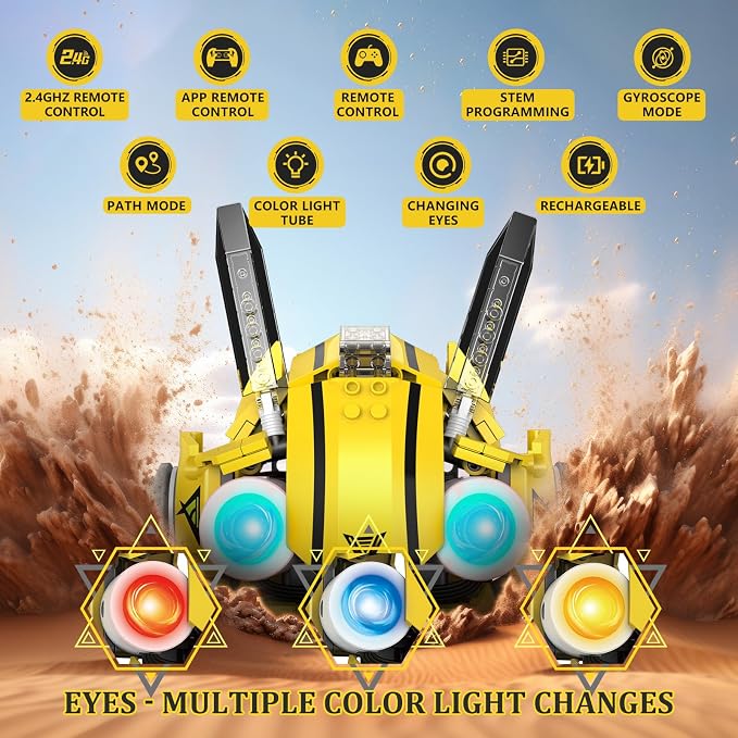 5-in-1 STEM RC Robot Building Blocks Kit, Educational Toys Age 6-12 | Remote & app controlled rechargeable motorized, 673pcs, LED light & sound, programming coding - birthday gift 7-10 yr