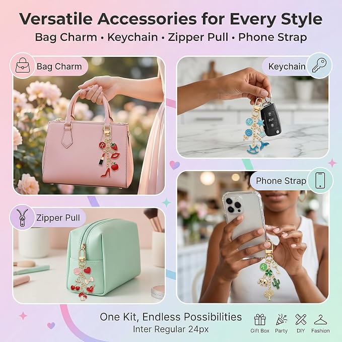 YOJO DIY Keychain Making Kit for Women & Girls, Personalized Jewelry Craft Supplies, Creative Arts and Crafts Set for Bag Charms, Phone Straps & Gifts (387Pcs)