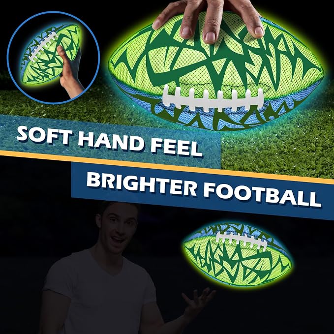 Jasonwell Glow in The Dark Football - Strong Grip Light Up Football Toy Stuff Gift Outdoor Sports Ball for Boys Kids Teen Junior Youth Adult Christmas Birthday Gifts for Ages 6-8 8-12 13+ Year Old