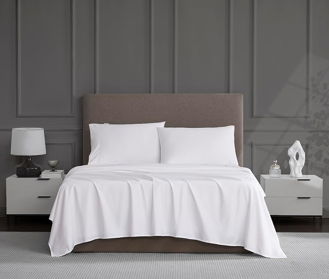 Linen Closet Luxury 1200 Thread Count Full Size Sheets Set, 4 Pieces, Cotton Rich, White, Soft, Durable & Wrinkle Resistant Sateen Sheets, 16" Deep Pocket Fitted Sheet, Home & Hotel Essentials