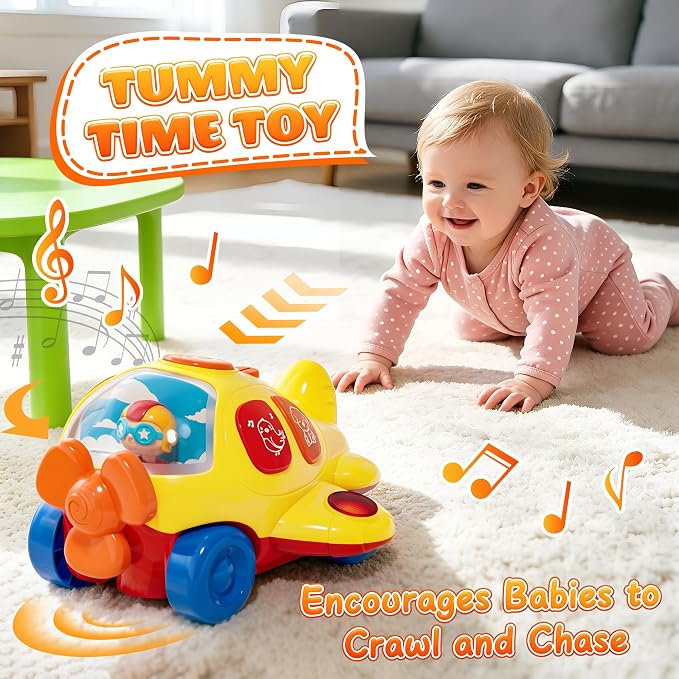 MORECOLL Baby Airplane Toy with Lights & Music, Bump & Go Baby Toys 6-12 Months, Interactive Moving Crawling Tummy Time Toys for 6 7 8 9 10 11 12 18 Months Babies, Birthday Gifts for Infants Toddlers