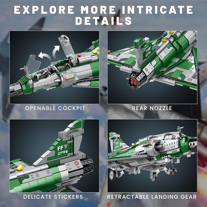 Reobrix Mirage 2000 Fighter Jet Building Kit for Adults and Teens, 1012 PCS Military Airplane Model Set, STEM Aircraft Toy with Openable Cockpit & Retractable Landing Gear, Display Collectible Gift