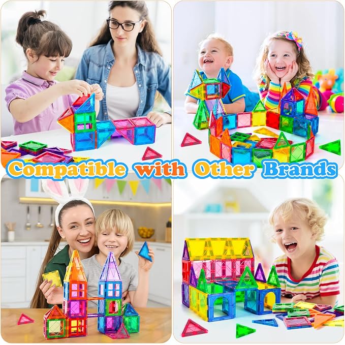NVHH Magnetic Tiles for Kids Ages 3-5 4-8, Magnetic Building Blocks Toys for 3+ Year Old Boys Girls Toddlers,Colorful Preschool Educational STEM Learning Construction Stacking Christmas Birthday Gifts