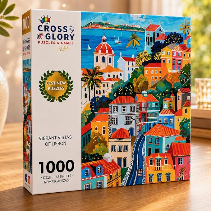 Cross & Glory | 1000 Piece Jigsaw Puzzles for Adults | Vibrant Vistas of Lisbon │ Folk Art Lisbon Puzzle │ Satin Finish Portugal Puzzle 1000 Pieces │ Ages 14+