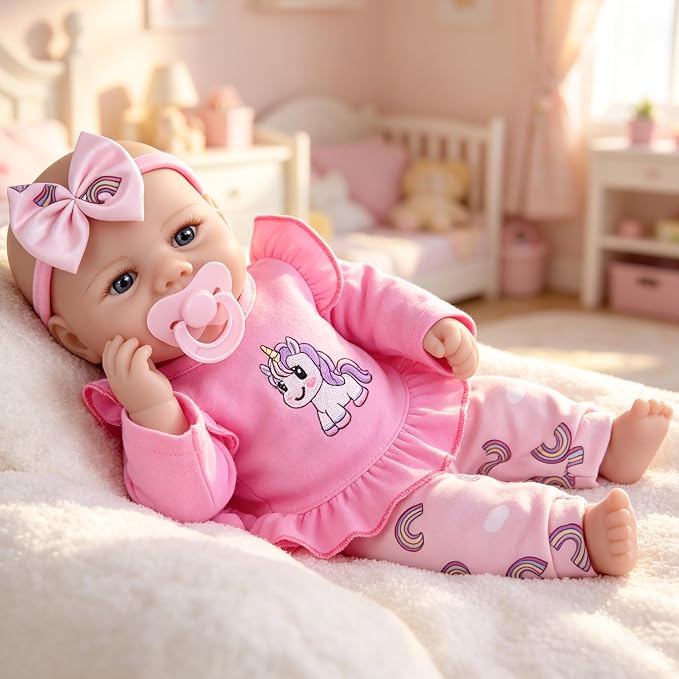 Milidool Baby Doll Girl - 17-Inch Soft Body Realistic Baby Doll with Blue Eye, Real Life Baby Dolls for 3+ 4 5 6 7 8 9 Years Girl Birthday Gifts, Pretend Play and Christmas