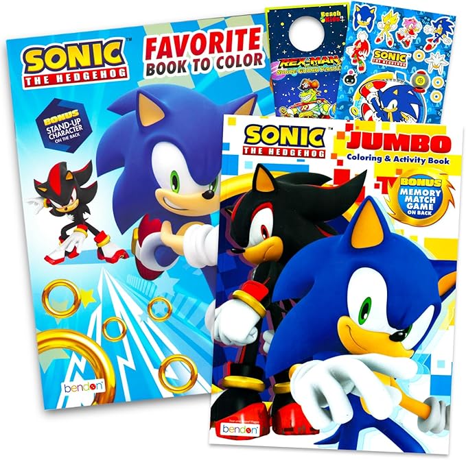 Sonic the Hedgehog Coloring Book for Kids Ages 4-8 - Bundle with Sonic and Shadow Coloring Pages, Activities, Games Plus Sonic Stickers, More | Sonic Activity Book Set for Boys