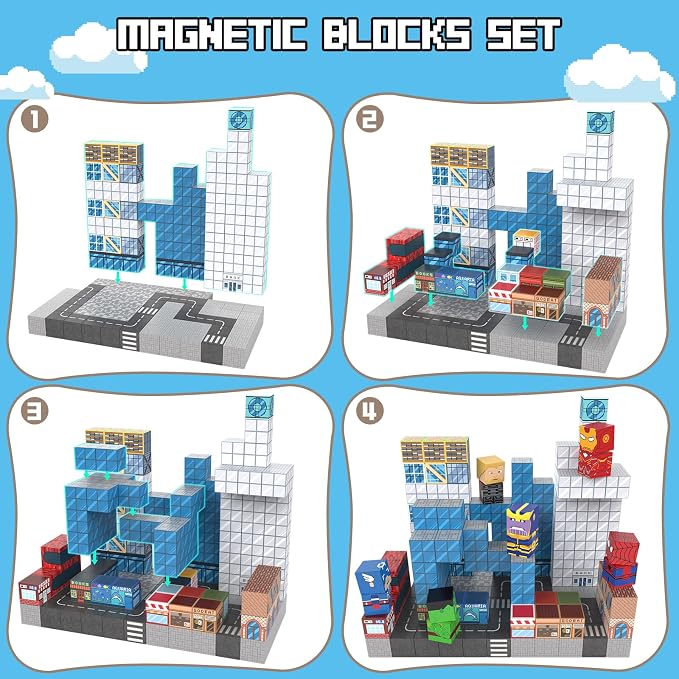 Growsland Magnetic Blocks - 200PCS Magnets Cubes, Magnetic Building Blocks STEM Montessori Sensory Toys for 3 4 5 6 7 8-13 Year Old Boys Girls Birthday for Kids