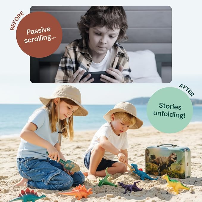 PLAYVIBE Dinosaur Toys - 12 Realistic 9-Inch Models, Multi-Color, Metal Storage Box - Dinosaur Figures & Action Figures for Kids Ages 3-7 - with Metal Storage Box - for Boys & Girls