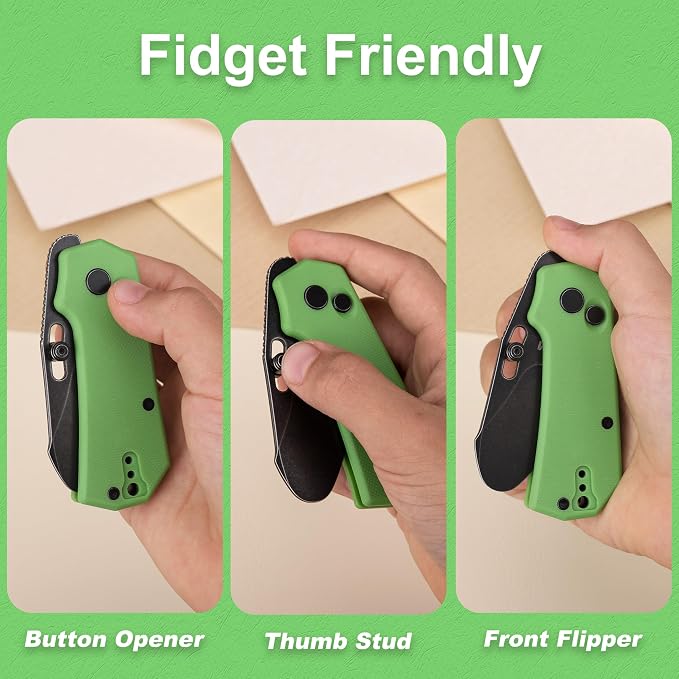 JIN Rhino Jr. Kids Pocket Knife, Fidget Toy Knife, DIY Kit, 1.97” Unsharpened Steel Blade, Safety Rounded Tip, Kids-friendly Button Lock Folding EDC, Green G10 Handle
