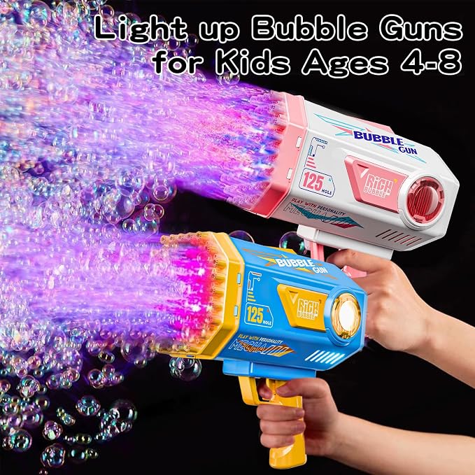 Deserthome Bubble Gun, 125 Holes Bubble Machine with Lights, Bubble Guns for Kids Ages 4-8 Year Old, Big Bubble Gun Blaster for Wedding, Easter Outdoor Toy Birthday Bubble Maker Party Favors (Blue)