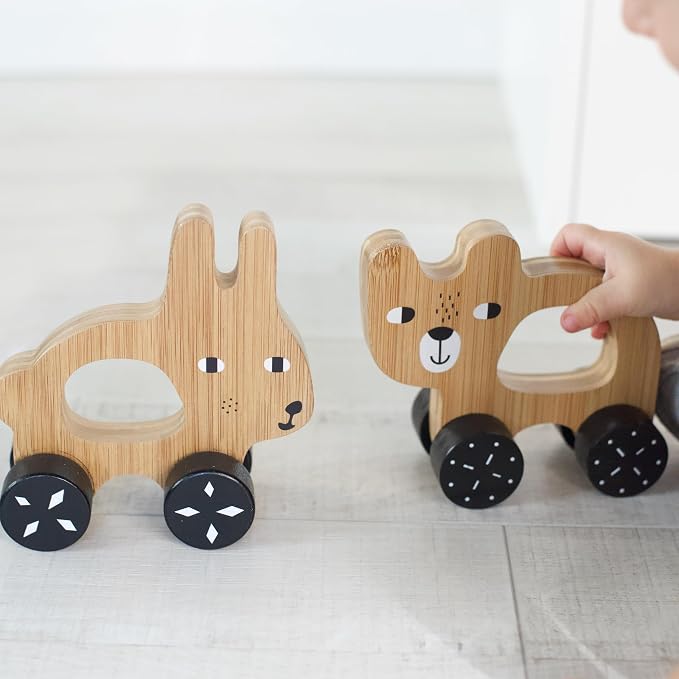 Wee Gallery Bear Push Toy, Rolling Toy, Classic Motion Toys for Child Motor Skills, Balance, Roll Along Play, and Animal Nursery Decor (Baby, Toddler, Kids)