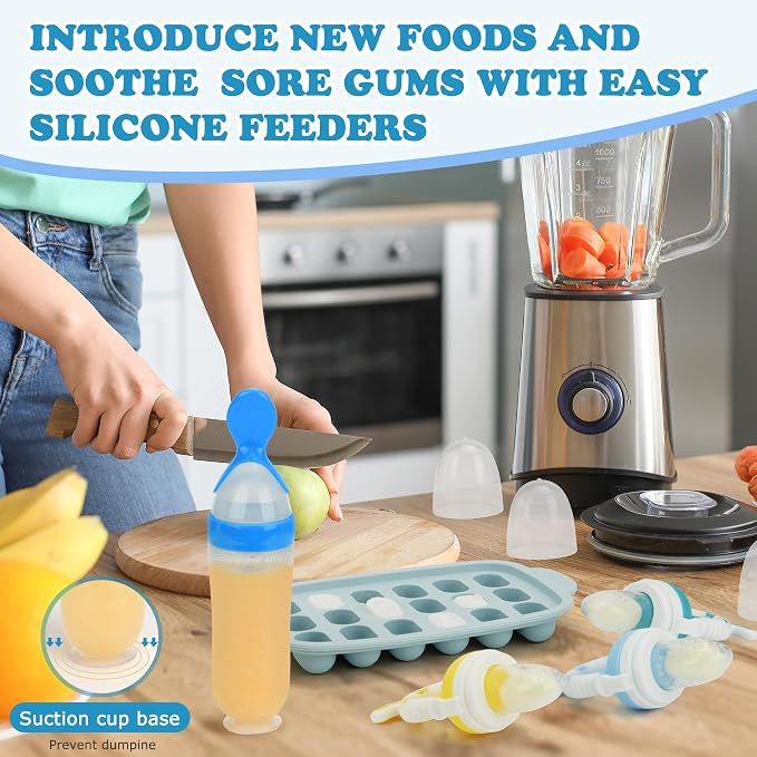 Food Feeder Baby Fruit Feeder Baby Breastmilk Popsicle Molds-& Baby Fruit Feeder-WAJIAYON Silicone Baby Food Freezer Tray,Baby Food Pacifier Feeder and Teether Easter Bunny Gifts for Boys and Girls