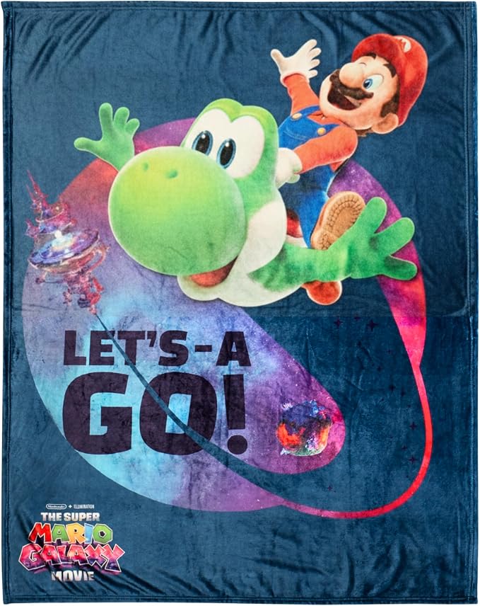 The Super Mario Galaxy Movie Throw Blanket, Yoshi, Soft Cozy Decorative Blanket for Couch, Bed, or Gaming Room (100% Officially Licensed Product) by Franco Collectibles