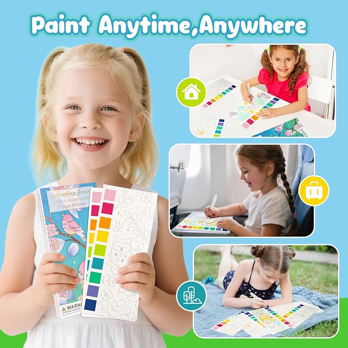JCREN Watercolor Painting Books, Pocket Watercolor Painting Coloring Kit, Paint with Water Bookmarks Travel Activity Party Favors for Kids Toddlers Gifts for Boys and Girls