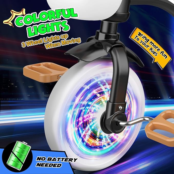 Kkdi Toddler Tricycle for 1-3 3-4 Year Olds, 2 3 4 Year Old Boy Girl Birthday Gifts, Toddler Baby Bike, 3-Level Adjustable Seat, 3 Color Light Wheels, 2 Baskets, Outdoor Riding Toys for Ages 2-4