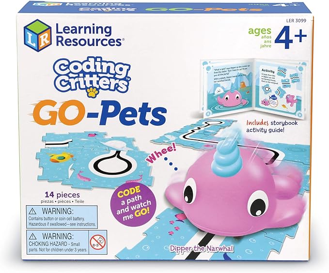 Learning Resources Coding Critters Go Pets Dipper the Narwhal - 14 Pieces, Ages 4+ Screen-Free Early Coding Toy For Kids, Interactive STEM Coding Pet, Toddler Learning Toys