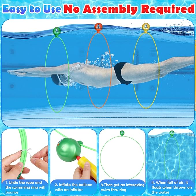 Cludoo Pool Diving Swim Thru Rings Toys for Kids High Stability No Assembly Required Pool Toy Swim Hoops Underwater Swim Thru Diving Ring Water Training Sports for Ages 4,5,6,7,8,9,10,11,12 Kids Teens
