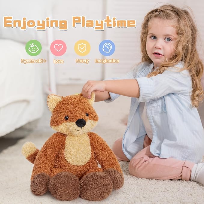 MorisMos 17.7 Inch Fox Stuffed Animal, Brown Floppy Fox Plush Toy with Extra Long Arms, Soft Stuffed Fox Plushie for Kids Adults, Cute Woodland Animal Room Decor, Christmas Birthday Gift for Kids
