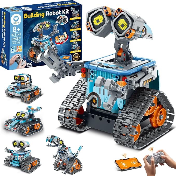 Sillbird Robot Building Kit with Remote Control STEM Gifts for Kids Age 8-12, Coding Robotics Toy Set for Boys' Birthday, Buildable 5-in-1 Models with 473 Pieces