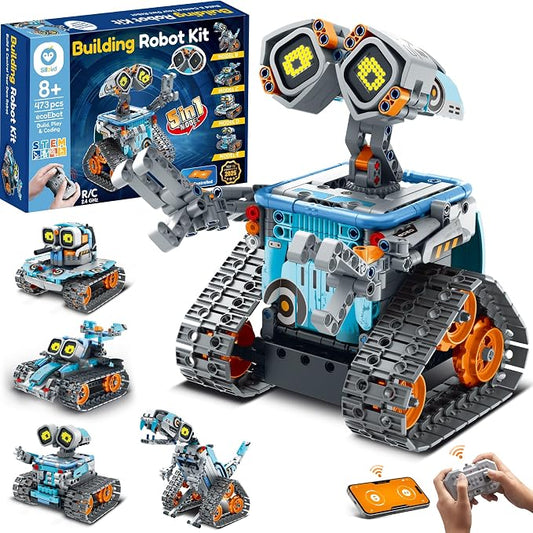 Sillbird Robot Building Kit with Remote Control STEM Gifts for Kids Age 8-12, Coding Robotics Toy Set for Boys' Birthday, Buildable 5-in-1 Models with 473 Pieces