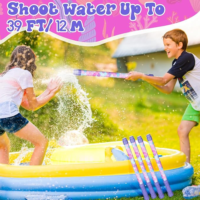 Halloscume 12 Pcs Mermaid Party Favors, 15'' Water Guns Bulk for Kids Water Squirt Blasters Guns, Summer Activity Swimming Pool Backyard Beach Outdoor Toys for Kids Adults, 39 ft Range Shooter
